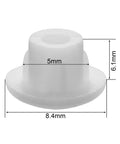White 5mm Plastic Hole Plugs Pack Of 300 Button Top Screw Covers For Cabinets Cupboards Shelves Bookcases And Furniture Fits 5mm Holes Three Sixteenth Inch Size Hides Screws And Gives A Clean Polished Look, showing size dimensions.