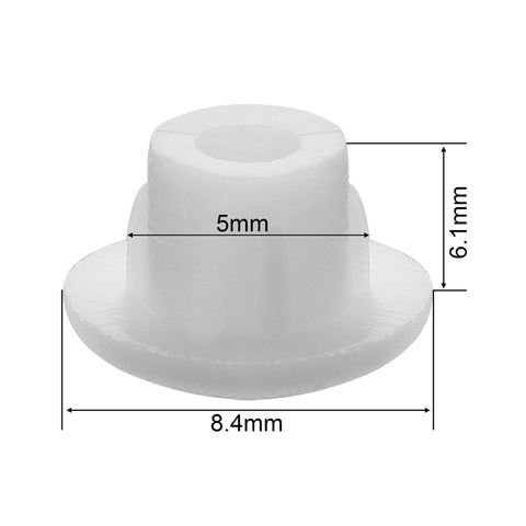 White 5mm Plastic Hole Plugs Pack Of 300 Button Top Screw Covers For Cabinets Cupboards Shelves Bookcases And Furniture Fits 5mm Holes Three Sixteenth Inch Size Hides Screws And Gives A Clean Polished Look, showing size dimensions.