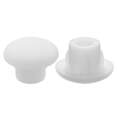 White 5mm Plastic Hole Plugs Pack Of 300 Button Top Screw Covers for cabinets and furniture, fits 5mm holes, two views shown.