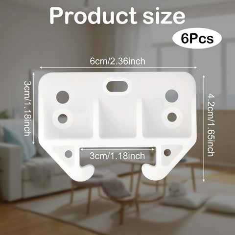 Size dimensions of Six Pack White Plastic Drawer Guides Rails Replacement Kit with Screws for furniture drawers.