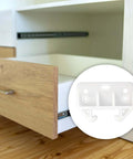 Six Pack White Plastic Drawer Guides Rails Replacement Kit With Screws for dresser showing installed guide and drawer detail.