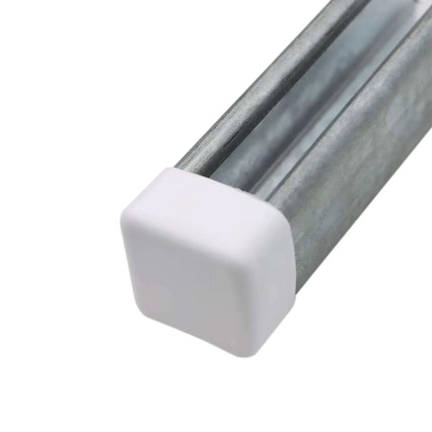 White Plastic Square End Cap For 1-5/8 Inch Strut Channel Ends, installed on metal channel, Durable PVC Cap Covers Channel End To Prevent Damage And Debris