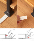 12 Pack White Multi Purpose Furniture Plastic Shims For Leveling And Stabilizing Heavy Objects Cut To Fit Size 3.86 By 0.31 Inches Extreme Weight Capacity Wedges Ideal For Toilets Tables Doors Windows Sheds And More being used to stabilize a table leg.