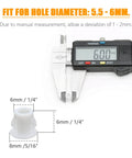White Plastic Hole Plugs 6mm 1 Quarter Inch Flush Snap In Locking End Caps Pack Of 100 with caliper measurement for furniture use.
