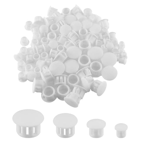 Assorted White Plastic Hole Plugs Set Of Four Sizes One Quarter Inch Five Sixteenths Inch Three Eighths Inch One Half Inch No Fuss Flush Snap In Locking Caps For Furniture Post Tubes 200 Count