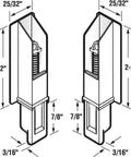 Diagram of White Plastic Sliding Panel Door Bottom Guides For Glide All Systems Three Sixteenths Inch Insert Tip Into Three Sixteenths Inch Channel Spring Loaded With Seven Eighths Inch Height Adjustment Bottom Corner Mount Single Pack