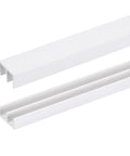 Four Pack White Plastic Sliding Door Track Kit For One Quarter Inch Thick Panels includes upper and lower rails, two feet long.