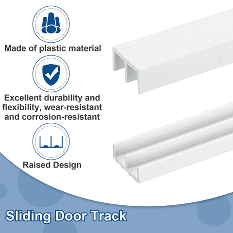 White Plastic Sliding Door Track Set For 1/4 Inch Thick Panels, 3 Feet Long Glass Window And Closet Cabinet Door Tracks, Includes 4 Upper Rails And 4 Lower Rails, Compatible With Sliding Doors showing durable, raised design.