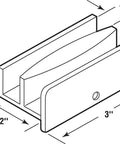 Illustration of Sliding Shower Door Bottom Guide Half Inch Channel, White Plastic Construction, showing dimensions and shape.