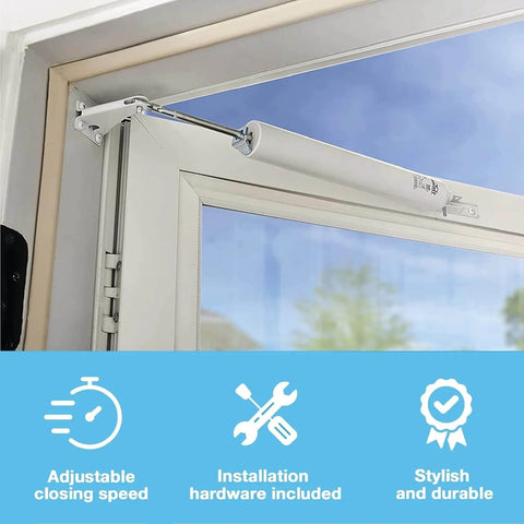 Heavy-Duty Pneumatic Storm Door Closer - Durable, Adjustable, Quiet-Closing with hold-open feature installed on white door