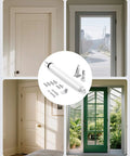 Storm Door Closer, Pneumatic Screen Door Closer, white with universal bracket kit, shown with door installation examples