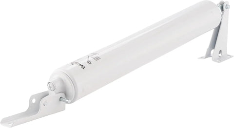 Heavy-Duty Pneumatic Storm Door Closer - Durable, Adjustable, Quiet-Closing with Hold-Open Feature in white, side view