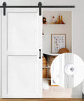 Sliding Pocket Door Hardware Kit installed on a 1-3/8 inch thick white door with focus on door hanger rollers for interior use
