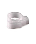 Close-up of HellermannTyton SNP710C2 Snapper Hose Clamp 0.46 Inch To 0.56 Inch Diameter Non Conductive Polyoxymethylene POM, White