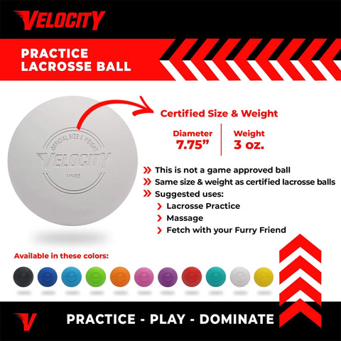 Pelotas de lacrosse para entrenamiento - Paquetes de 1, 2, 3, 6, 12, 18, 24, 36, 60 y 120 unidades - Tamaño y peso oficiales - Pelota blanca con las características indicadas.