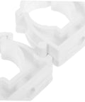 Close-up of Heavy Duty PVC clamps from 35 Piece Pipe Clamp Buckle Repair Kit For Water Pipes And Hoses, DIY Friendly Emergency Pipe Repair Tools, White.
