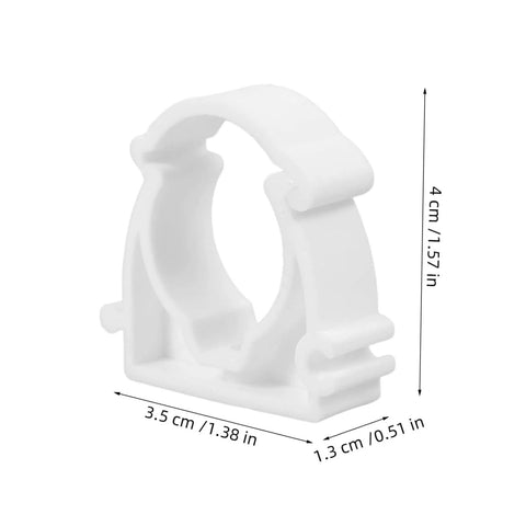 Close-up of a white PVC clamp from the 35 Piece Pipe Clamp Buckle Repair Kit For Water Pipes And Hoses, showing detailed dimensions.