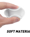 Hand squeezing soft rubber end cap for 1-5/8 inch Unistrut channels in white, demonstrating flexible material.