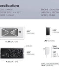 Specifications of Quiet 4 By 10 Inch Register Booster Vent Fan With 10 Speed Smart Remote And Thermostat Control, showing dimensions and features.