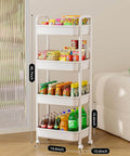 Four Tier Rolling Cart With Wheels For Kitchen Office Bedroom And Craft Storage Lightweight Yet Sturdy Utility Cart On Locking Casters White Perfect Go To Diaper Snack Tool Organizer For Home Use with dimensions shown