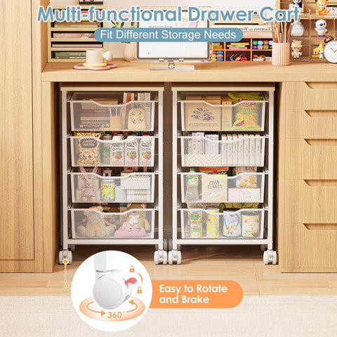 Rolling Storage Cart With Four Drawers And Wooden Top Metal Frame Lockable Wheels And Smooth Slide Drawers A Must Have Craft Organizer For Living Room Bedroom Office And Classroom In Bright White under desk