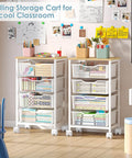 Rolling Storage Cart With Four Drawers And Wooden Top Metal Frame Lockable Wheels And Smooth Slide Drawers A Must Have Craft Organizer For Living Room Bedroom Office And Classroom In Bright White