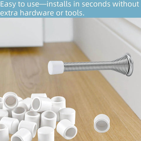 Installation of 25 Pack Door Stop Tips Caps 0.39 Inch White Rubber Universal Replacement Bumpers for Door Stops Hinges on baseboard