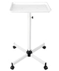 White Salon Tray Rolling Cart With Wheels Adjustable Height Service Tray For Tattoo Medical And Dental Rooms Minimalist Color Tray On Four 360 Degree Casters Easy Height Lift Durable Mobile Beauty Tray