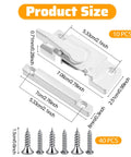 10-Pack Universal Window Sash Locks with cam-action latches, white finish, shown with product dimensions and screws, fits double-hung, single-hung, and horizontal sliding windows.