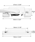 10 Pack Sliding Window Sash Locks Cam Action White For Vertical And Horizontal Sliding Windows Double Hung Window Sash Lock Set Left Or Right Opening Enhances Security And Prevents Forced Entry, front view with dimensions