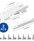 Enhance home security with this 2-pack white sash locks for single and double hung windows, shown with measurements and screws