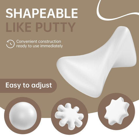 Shapeable 10 Pack White Seal Putty Waterproof Duct Sealant, moldable for easy adjustments, shown in abstract rounded and star shapes.