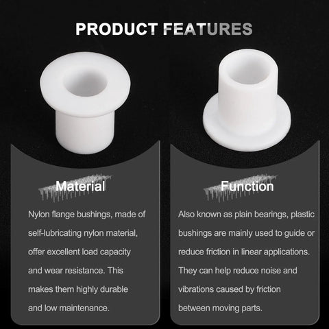 Nylon flange bushings showcasing material and function for 12 Pieces Silicone Flanged Sleeve Bearings White ID 6mm OD 8mm Length 10mm Flange Diameter 12mm Self Lubricating Bushings