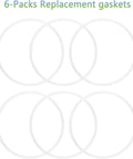 Front view of six-piece set of 10cm white rubber sealing gaskets O ring replacement for Ninja Juicer Blenders Auto IQ Series seals.