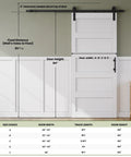 Installed 36 Inch By 84 Inch Sliding Barn Door With Six Point Six Foot Hardware Track Kit And Handle, shown in white panel design.