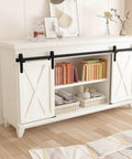 White cabinet with 4ft Double Door Sliding Barn Door Hardware Kit For Cabinets Wardrobes And TV Stands With Carbon Steel Construction Black Powder Coated Finish