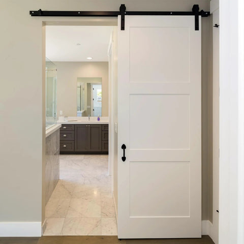 Bottom Floor Guide For Barn Doors Adjustable U Bracket Flush Design Flat Swing Stopper Carbon Steel Sliding Door Hardware Kit For Doors Closets And Cabinets White Includes Screws And Expansion Tubes For Easy Installation installed with white barn door