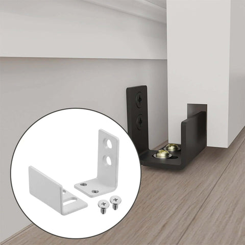 Sliding Barn Door Floor Guide Wall Mounted Adjustable 25mm To 37mm U Bracket With Flush Flat Bottom White Finish For Smooth Door Guidance Carbon Steel Construction Includes Screws And Expansion Tubes.