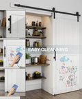 36''x84'' Sliding Barn Door with 6.6 Ft Barn Door Hardware Kit& Handle& Floor Guides,Pre-Drilled Holes Easy Assembly shown installed with shelves