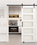32 By 84 Inch Sliding Barn Door With Header Board And 6 Ft Hardware Track Kit And Handle, Waterproof PVC, installed in kitchen