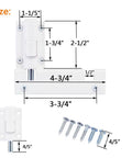 Dimensions of Patio Sliding Door Security Foot Lock Kick Lock, white, with included screws.