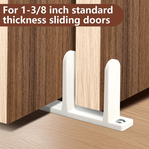 Universal ABS Sliding Door Floor Guide Set, 8 Pack For 1.375 Inch Thick Doors, white guide installed under wooden sliding doors
