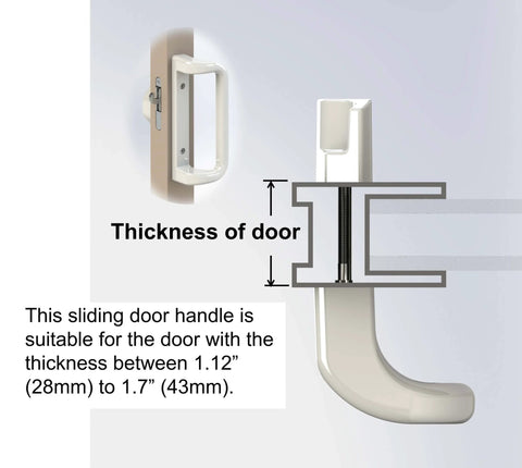 White Patio Door Handle Set with Cylinder Lock,Suitable for Replacement Sliding Patio Doors Lock 3-15/16”Screw Hole Spacing diagram