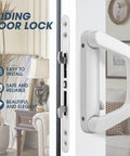 Patio Sliding Door Handle Set With Mortise Lock For 1-1-2 To 2 Inch Thick Doors, 4-15-16 Inch Screw Hole Spacing, White Finish