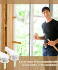 Two Sliding Door Latch Lever Spindle White Steel Pin Set For Patio Door Replacement Hardware, installed by a person on door