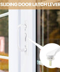 Two Sliding Door Latch Lever Spindle White Steel Pin Set For Patio Door Replacement Hardware installed on a door