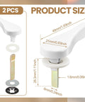 Two Sliding Door Latch Lever Spindle White Steel Pin Set For Patio Door Replacement Hardware with dimensions shown