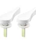 Two Sliding Door Latch Lever Spindle White Steel Pin Set For Patio Door Replacement Hardware, showing white alloy latches.
