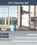 Sliding Door Security Bar, 17.7-50.5inch Heavy Duty Adjustable Lock Bar with Rubber Tips for doors and windows, installed view.