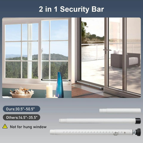 Sliding Door Security Bar, 17.7-50.5inch Heavy Duty Adjustable Lock Bar with Rubber Tips for doors and windows, installed view.